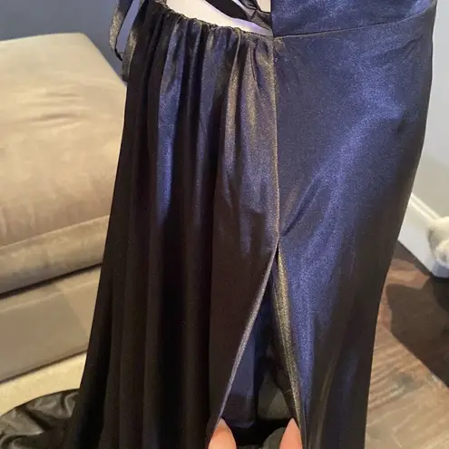 Women’s Black Full Length Prom Party Dress Criss Cross Back Small Train Size 12