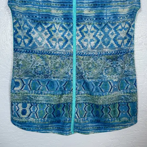 Title Nine Women XS Blue Stripe Print Shirt Cap Sleeve Contrast Trim Athleisure