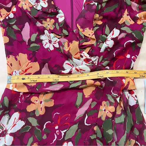 Maggy London Desert Bloom Floral Long Sleeve A-line Dress In Wine Ruffle Trim 2