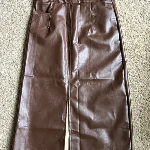 New PU Leather Skirts for Women High Waist Fall Straight Elegant Split Skirt… Brown Size XS