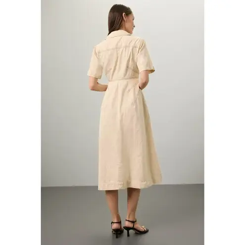 ROSETTA GETTY x RTR Beige Twill Collared Short Sleeve Bone Stitching Dress 0