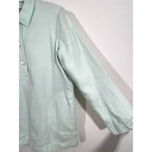 J.Jill Seafoam Green Long Sleeve 3 Button Tunic Jersey Lined Linen Pockets Small