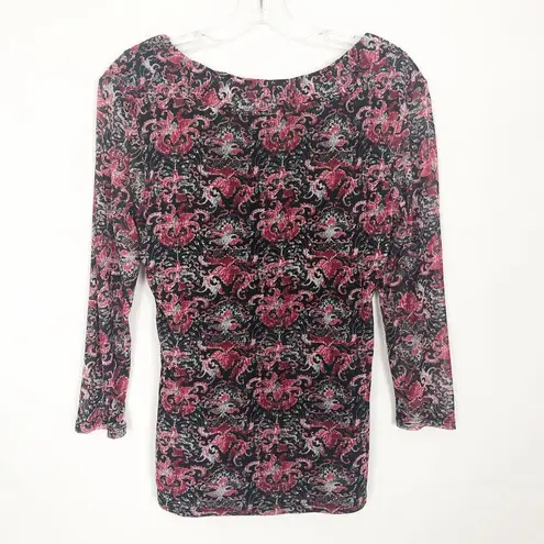 Y2K GNW Top Womens Medium Retro Floral Mesh Boho Fairygoth Whimsygoth Grunge Black