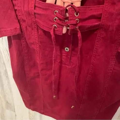 Marilyn Monroe Monroe & Main Denim Collared Corset Belted Dress- Burgundy Maroon size 12