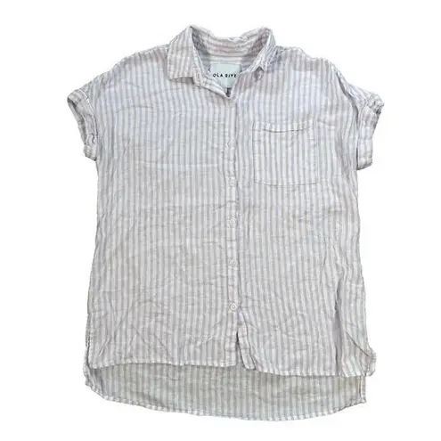 Lola River Button Down Shirt Womens Small Linen Striped Purple/White Beach Tunic Purple