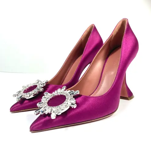 Amina Muaddi Begum Brooch Pointed Toe Pump Magenta Size 37 NEW