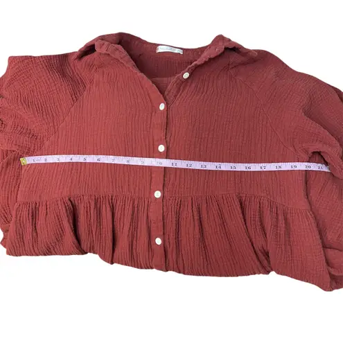 R. Vivimos Button Front Gauzy Dress Womens XL Midi Cotton Pumpkin Orange Fall Size undefined