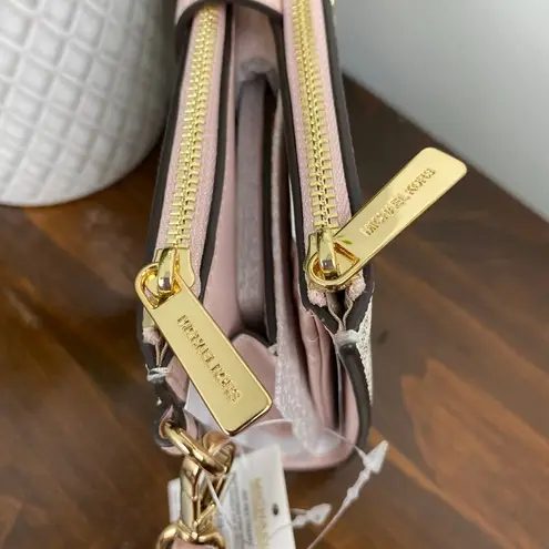 Michael Kors Signature Powder Blush Jet Set Large Double Zip Wristlet Pink