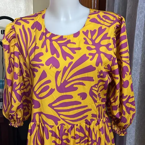 Mafe Restrepo Pentecostal Floral Yellow and Purple Dress Size XL