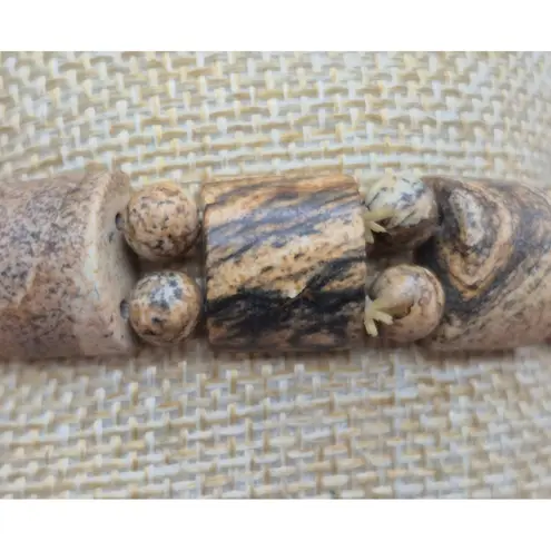 None Boho Natural Stone Brown Marbled Stretch Bracelet Minimalist