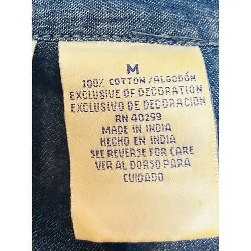 Erika Vintage Cottagecore Denim Embroidered Prairie Dress Size Medium Back Tie Bird