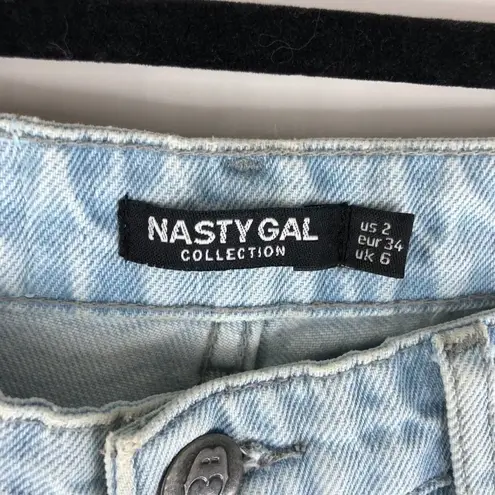 Nasty Gal  Womens Jeans High Rise Rise Straight Leg Button Detail Light Wash 2