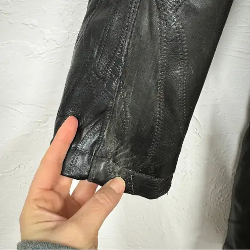 Vintage Black Leather Patchwork Trench Coat Womens M Goth No Belt Damaged Size M