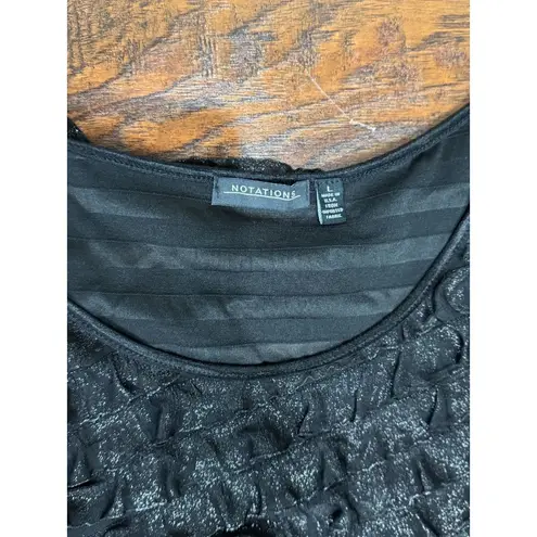 Notations Black Ruffle Sparkle L Dress Short Sleeve Shimmer Party Cocktail