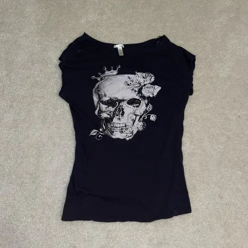 Ambiance Apparel Y2k Cyber Mallgoth Black Skull Tee