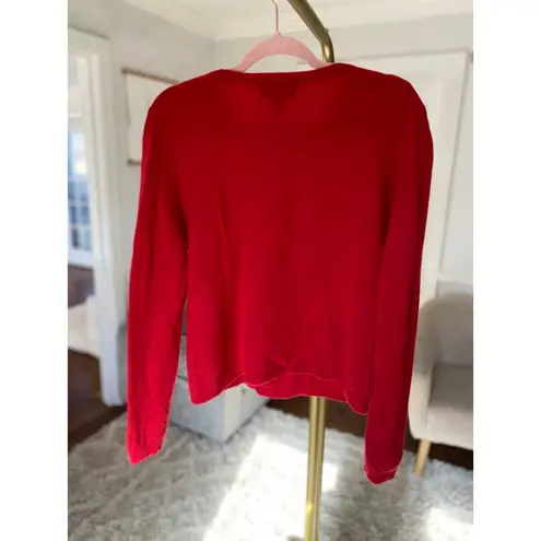 Tahari Cashmere Red Crewneck Sweater XL Old Money Festive Holiday Pure Luxe