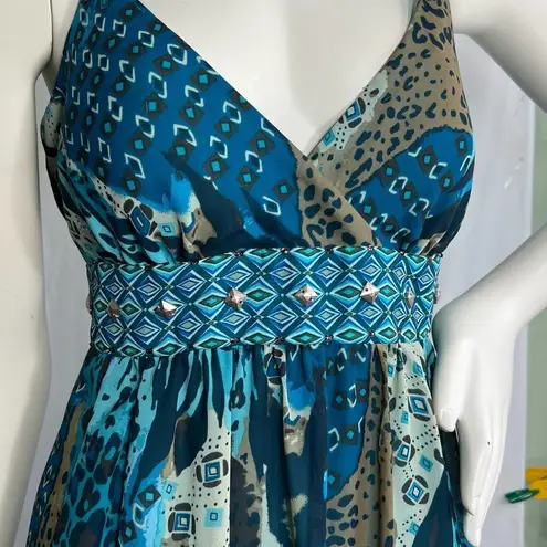 Robbie Bee Multi Animal Print Sleeveless Maxi Dress Teal Strap Dress 12