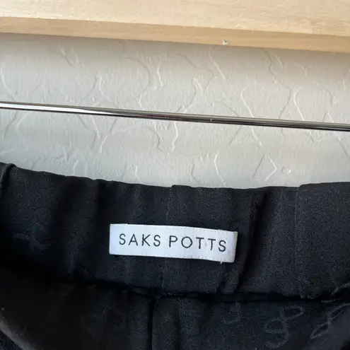 Saks Potts Pants Black Lissi Logo Jacquard High Rise Straight Leg Pants Size 1