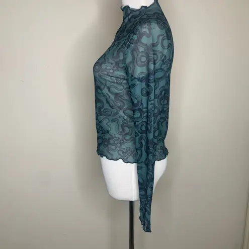 Green Snake Print Graphic Sheer Mesh Top Sz ? small T Swift