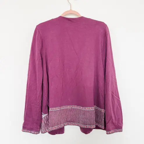 Soft Surroundings Womens Cardigan Size M Purple Embroidered Boho Artsy Cottage