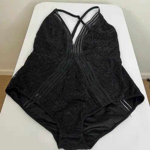 Ambrielle Woman's Large Black Passion Lace V Neck Adjustable Strap Bodysuit Sz S