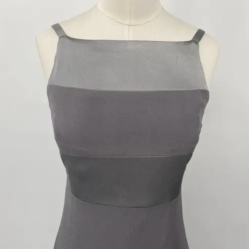 Vintage 90s Column Gown Sleeveless Square Neckline Maxi Slinky Silver Gray XS