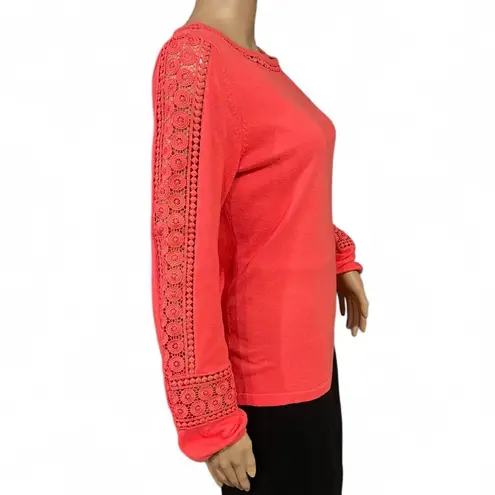 Boden USA BODEN Womens Coral Pink Sweater Size 6 Lace Cutout Detail Long Sleeve
