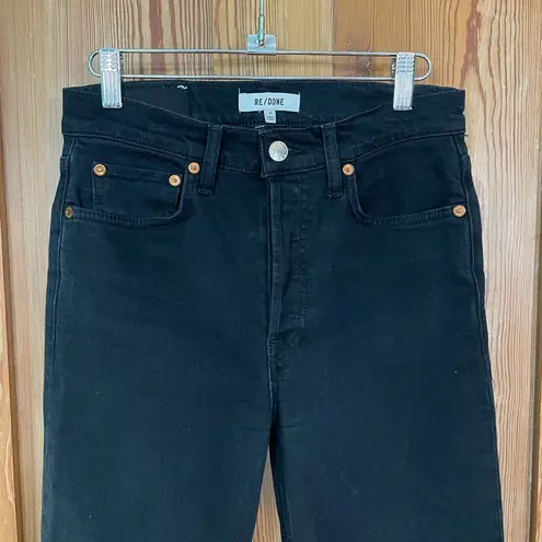 RE/DONE 70s High Rise Stove Pipe Black Jeans Washed Noir Denim Button Fly Sz 26