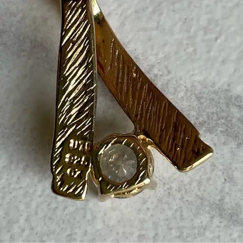 Vintage UTC 925 Sterling Silver CZ Pendant Ribbon Round Cubic Zirconia Sparkly Gold