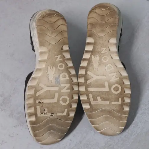 Fly London Yake Leather Wedge Sandals in Black– Size 41 (US 10-10.5) – EUC