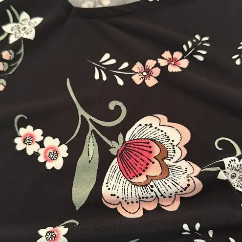 Kaari Blue Floral Midi Dress Women's Medium Black Pink Cut Out Sleeves V Neck