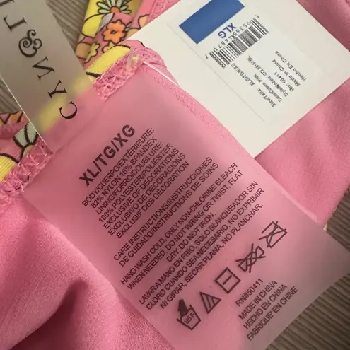 NWT CYN&LUCA Boutique Groovy Floral Medium Coverage Swim Bottoms Pink Size XL