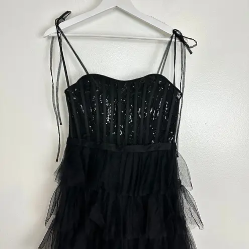 Mac Duggal Sequin Bustier Tier Tulle Gown in Black Size US 6