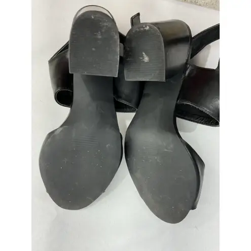 Womans Just Fab Kerston Sandals 8 Black Open Toe Strappy Buckle Close Block Heel