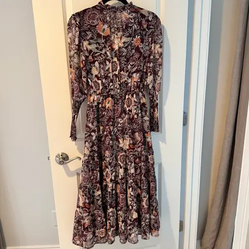 BB Dakota Long Sleeve fancy that floral maroon midi dress | XS Purple