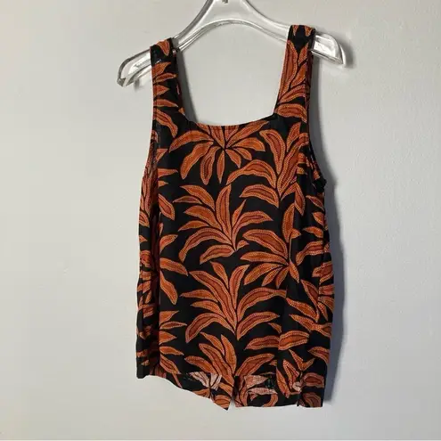 Rachel Zoe  Top Women Medium 100% Linen Sleeveless Rust Black Floral Bold Boho