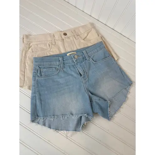 L'Agence NWT L’AGENCE Audrey Denim Shorts Light Wash Blue & Cream Raw Hem Bundle Sz 25