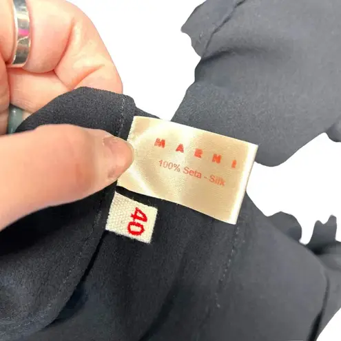 Marni Black Silk Tie Neck Crochet Hem Short Sleeve Dress Size 40 US 4