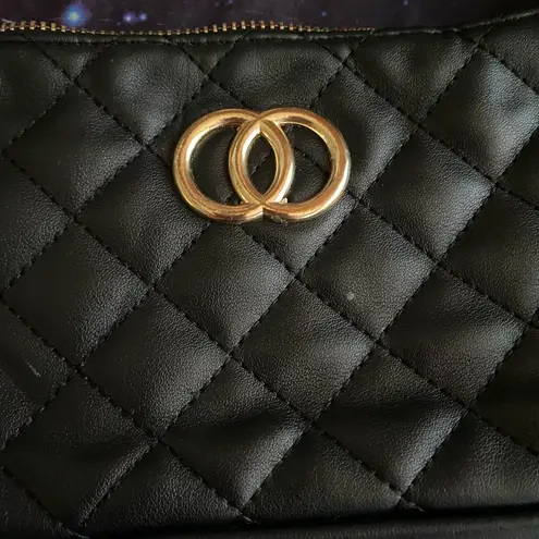 Boutique Black Leather Purse Handbag Quilted Hand & Crossbody Strap 9”W X 5”H