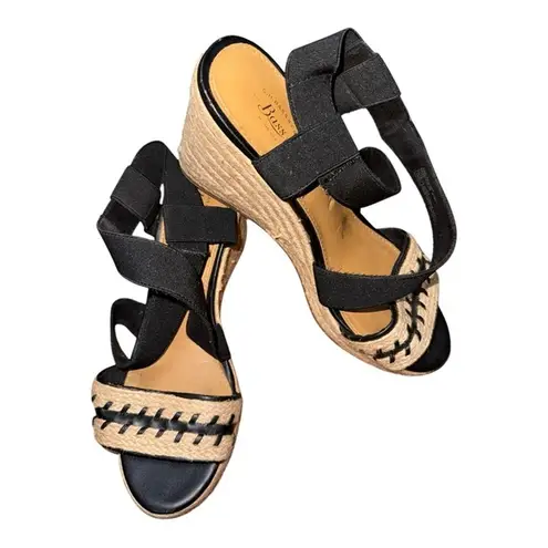 G.H. Bass & Co. Black and Tan Wedges with Crisscross Straps Size 7