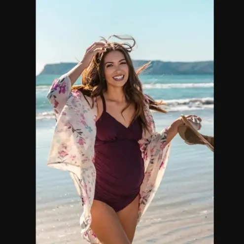 Pinkblush Maternity Plum Wrap Front Tankini + Bikini Bottoms Bathing Suit Set S