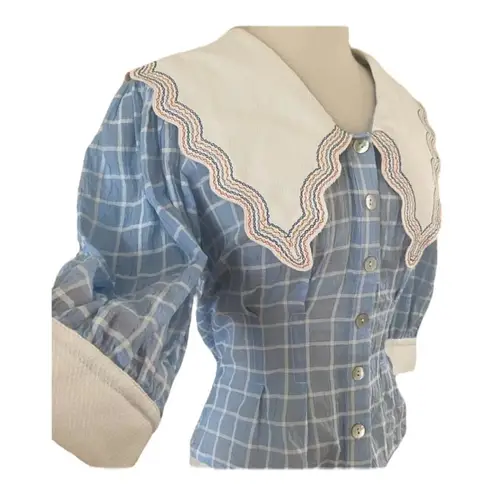 Plenty By Tracy Reese NWT Embroidered Plaid Blouse blue & white size 2X