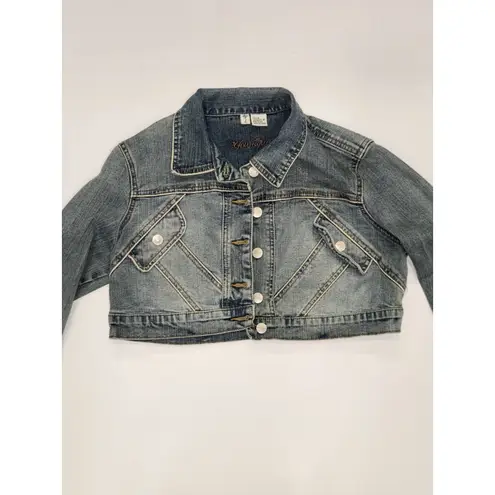 Younique Women's Cropped Denim Jacket Size L Distressed Y2K Style Blue Size L