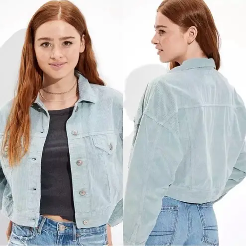 American Eagle  Bomber Cropped Corduroy Light Blue Cotton Jacket Sz S