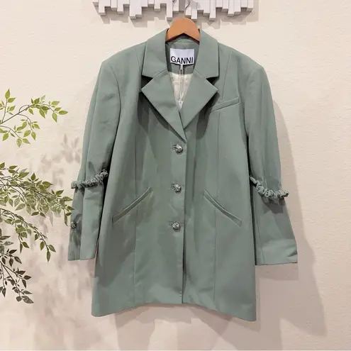 Ganni Organic Cotton Oversize Blazer Jacket Sage Green L/XL NWT
