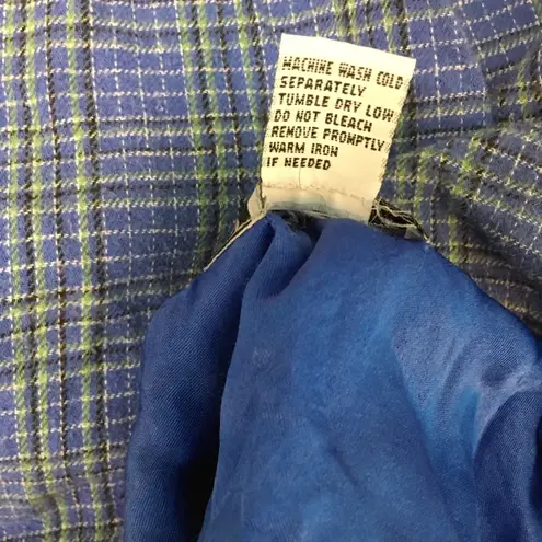 Vintage 90s Evolution cropped blue green plaid flannel Grunge Shirt Size S