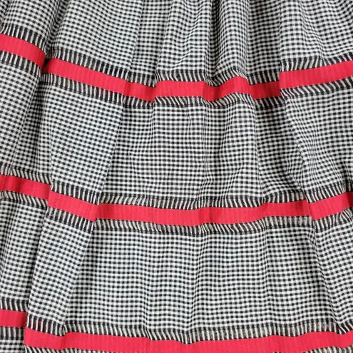 Vintage Womens Woven Gingham Skirt 2XS Black Red Check Thread Detail Handmade Size XXS
