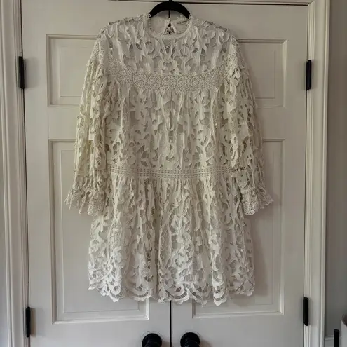 Ulla Johnson Albertine Dress Linen Lace Long Sleeve Pristine Guipure Size 2 XS
