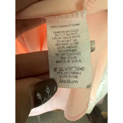 Mahina Hawaii Boutique Light Salmon Semi Sheer Split Neck Long Sleeve Blouse M