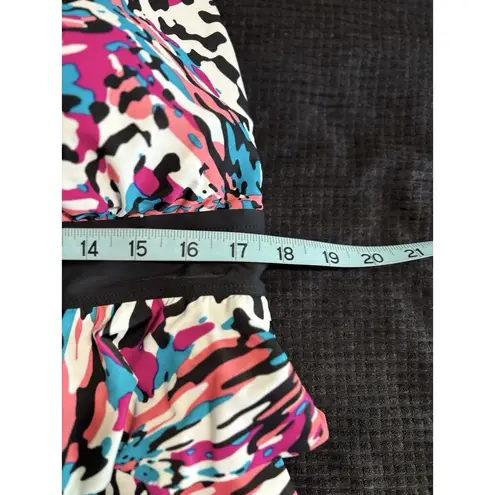 Catalina Tankini Swim Suit Top Blk/Pink Abstract Size 2X (18W-20W) Padded Ruffle